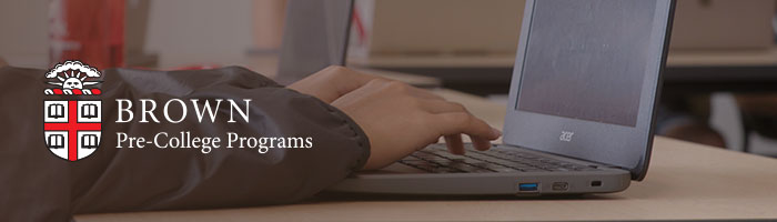 Header image with Brown University logo and student typing on laptop